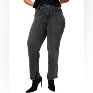 NWT Good American Good Boy Split Hem Straight Black Jeans Size 18 MSRP $189